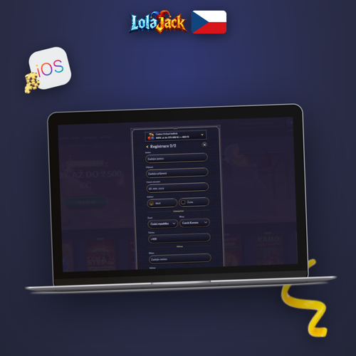 Lolajack Casino registrace na notebooku a mobilu s vyplněným formulářem