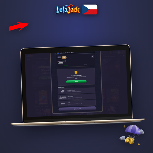 Přehled výběru výher v Lolajack Casino – platební metody na obrazovce notebooku